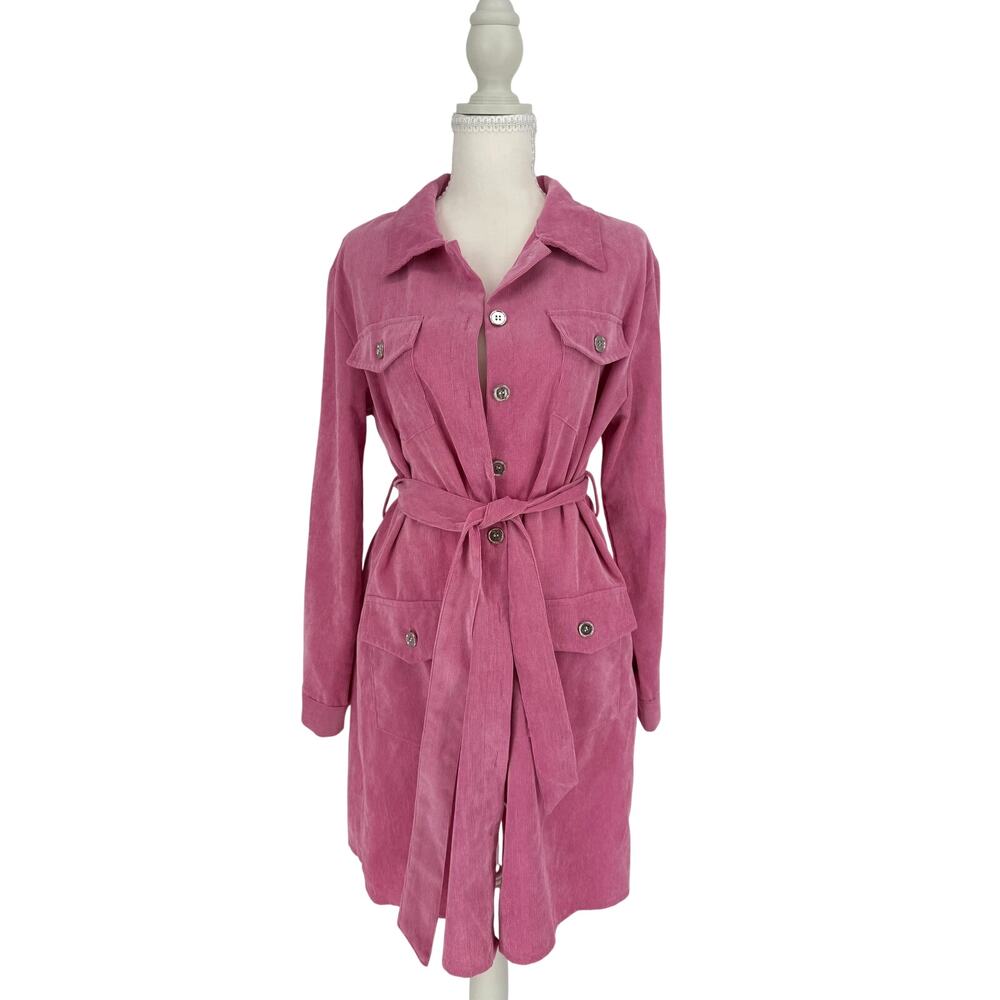 Pink Corduroy‎ Belted Longline Shacket Jacket Womens Medium Barbiecore Preppy